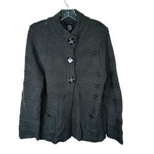 LH Sport Women's Green 3 Button‎ Cardigan Sweater Acrylic Pockets Size XL